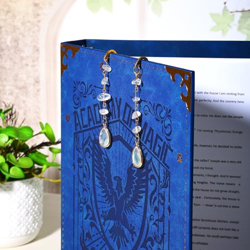Vintage Metal Bookmark Pendant with Opal Drop Shell&White Quartz Crystal Stones Bead Chain–Elegant Opal Bookmarks for Women,Men,Book Lovers,Teachers and Girls(Gold) - style: Gold