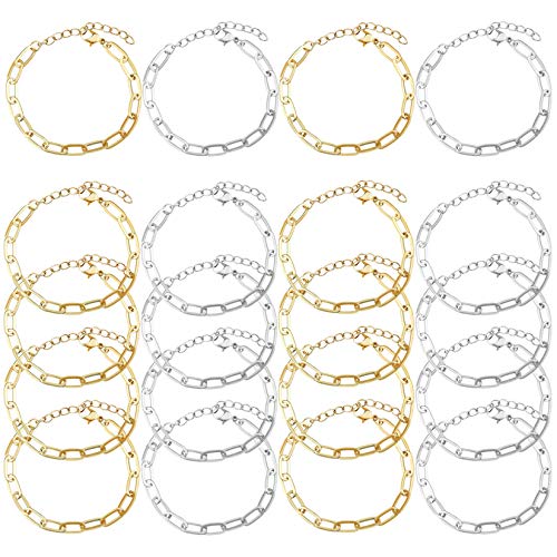 tiggell 20pcs Chain Bracelets Kit Alloy Link with Lobster Clasps for Christmas DIY Women Jewelry Findings Bracelet Making (Gold & Silver) - color: Gold & Silver