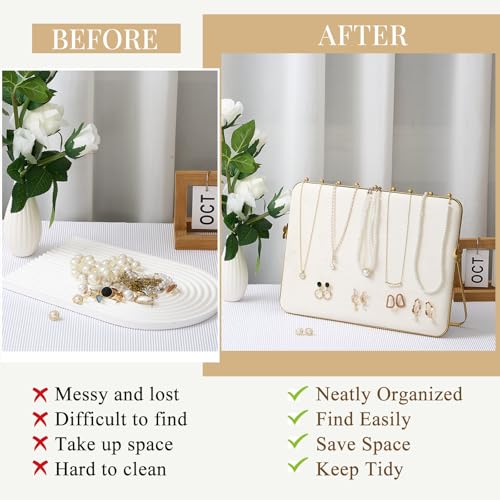 Colingmill 2 Pack Necklace Display Stand for Vendors 14 x 9.7 Inch Large Velvet Necklace Display Stand Double-sided Chain Holder Beige Grey Chain Jewelry Holder for Selling Craft Show Exhibidores