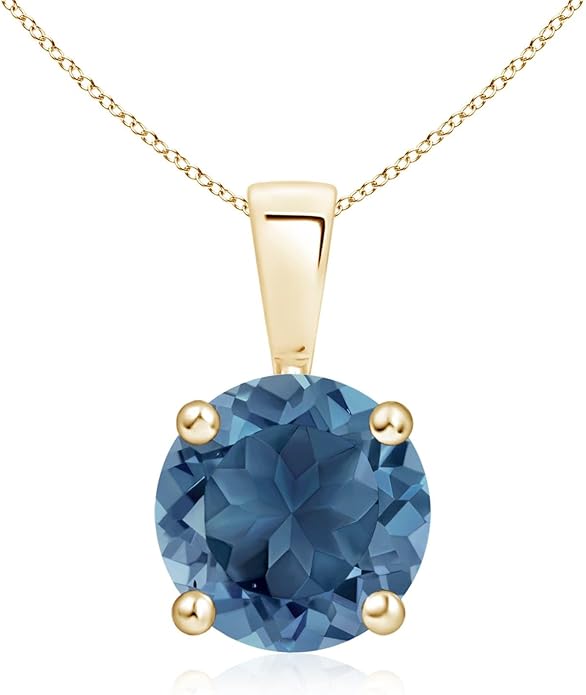 Angara Natural Blue Topaz Solitaire Pendant for Women | Classic Prong-Set Round Blue Topaz Pendant in 14K Solid Gold/Silver/Platinum With 18" Chain | December Birthday, Gemstone Jewelry Gift