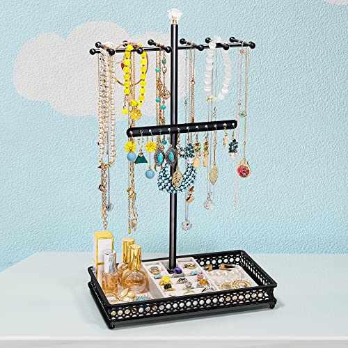 Meangood Jewelry Organizer Stand, 15.6" H Jewelry Tree Display Holder Stand for Bracelets Necklaces Earrings Rings, Gift for Women Girls (Black) - color: Black