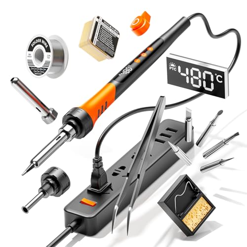 90W 110V LCD Soldering Iron, Soldering Iron Kit, 10-in-1 Soldering gun Tool, 5 Soldering Iron Tips, Solder Wire, Solder Paste, Adjustable Temperature Range 180-480°C - color: Digital Display