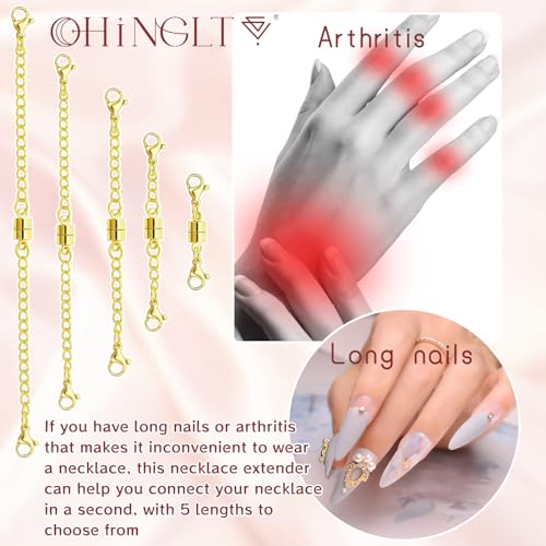 OHINGLT Necklace Extender Magnetic Clasps Chain Extenders for Necklaces,Gold and Silver Magnetic Necklace Clasps and Closures with Bracelet Extension - color: 10Pcs Gold
