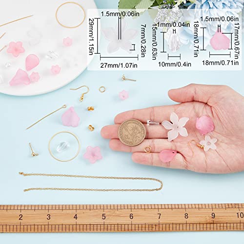 SUNNYCLUE 1 Box DIY 10Pairs Acrylic Flower Charms Petal Charms Earrings Making Kit Pink Flower Pendants Faceted Glass Beads Imitation Pearl Beads Post Earring Findings Ear Hooks Adult Women - color: Diy 10 Pairs Acrylic Flower Pink Earrings