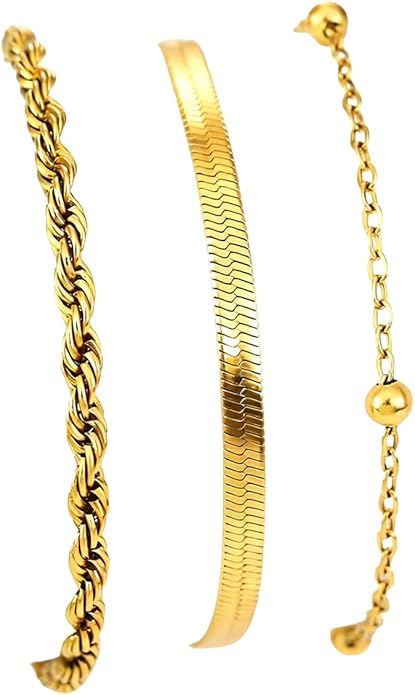 18K Gold Plated Bracelet Sets for Women Waterproof - Trendy Thin Dainty Stackable Cuban Link Paperclip Snake Twisted Chain Fashion Jewelry Accessories Gifts for Women