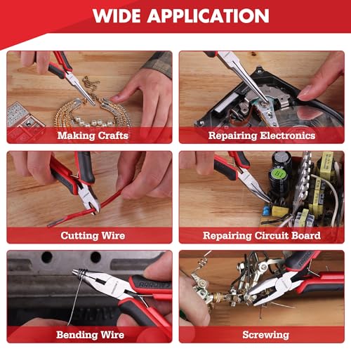 ARROW Mini Pliers Set, 6-Piece Precision Jewelry & Craft Kit – Includes Needle, Diagonal, Long, Bent, End Cutting & Lineman Pliers for Electronics, Crafts & DIY, with Pouch