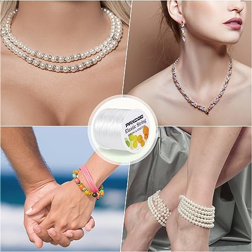 PAXCOO 2 Rolls Elastic String for Bracelets, Stretch Magic Elastic String Bead Cord Jewelry Thread for Bracelet, Necklaces, Clay Beads, Pony Beads (White) - size: 2 Pack