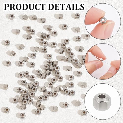 UNICRAFTALE 100pcs Cube Beads 4mm 201 Stainless Steel Faceted Spacer Beads 1.5mm Hole Beads Metal Bracelet Beads Square Beads Small Beads for DIY Bracelet Necklace Jewelry Making - color: Steel Color
