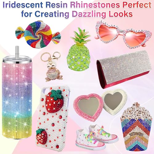 40000Pcs Resin Rhinestones with B7000 Jewelry Glue for Bedazzling Crafting, Rainbow Crystals Flat Back Gems with Craft Adhesive for DIY Graduation Cap Clothes Tumblers Shoes Nails and Face - size: 2mm-6mm