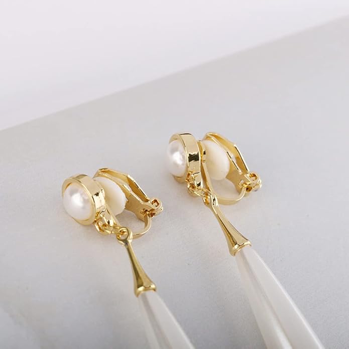 Pearl Clip on Earrings for Women Drop Clip Earrings for Women Gold Plated White Imitation Pearl Earrings Fashion