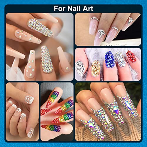 BELLEBOOST Nail Art Rhinestone Glue Gel&2 Boxes Flatback Gems Kit, 1 Tube of 15ml Rhinestone Gel Glue(UV/LED Needed)+Round Glass Crystal Clear Gemstones with Pickup Tools - color: A06-Clear+ Clear