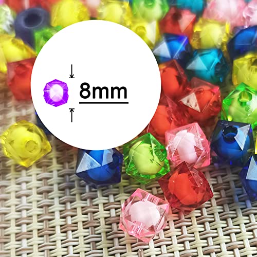 Cube 400pcs Faceted Square Transparent 8mm Glass Beads Crystal Spacer Beads, Round Beads Inside for Jewelry Making (Deepblue) - color: DeepBlue