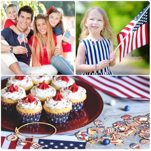 MARFOREVER Patriotic 4th of July Charms, 120 Pcs Independence Day Red White Blue Jewelry Making Charms American Flag Memorial Day Enamel Pendants for Bracelets Necklaces Earrings Craft - style: Patriotic