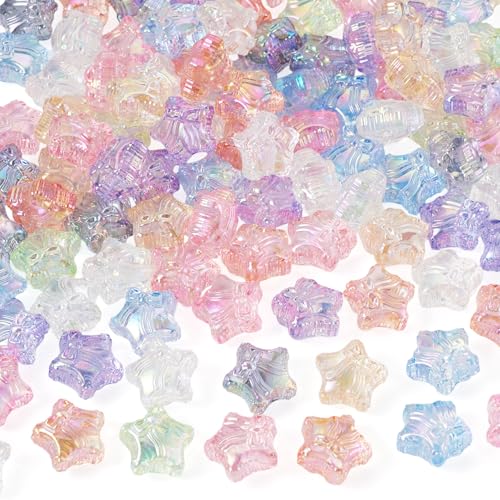 Craftdady 100Pcs Iridescent Star Beads Transparent Acrylic Star with Bowknot Beads Mixed Color Small Star Spacer Bead for Jewelry Bracelet Necklace Making DIY Crafts Hole: 2.8mm - color: Mixed Color, Star&Bowknot