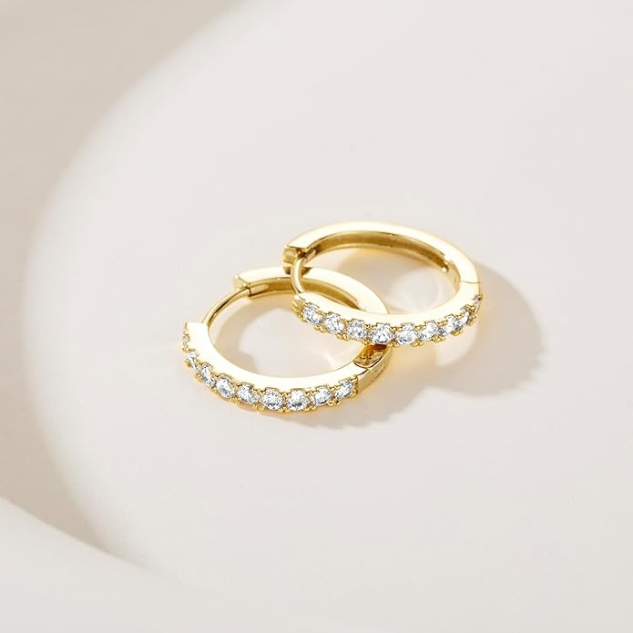 NEARLAND 14K Gold Hoop Earrings for Women 14K Gold Earrings Hypoallergenic Lightweight Small Hoop Earring for Womens with Round Cubic Zirconia Huggie Hoops Earring for Women 12/14/16/20/25/30mm