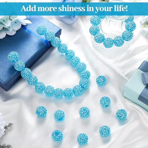 40 Pcs 20 mm Rhinestone Beads Bulk Crystal Round Disco Ball Chunky Bubblegum Beads for Pens Bracelets Charms Craft European Style Jewelry Making Supplies Christmas(Blue) - color: Blue