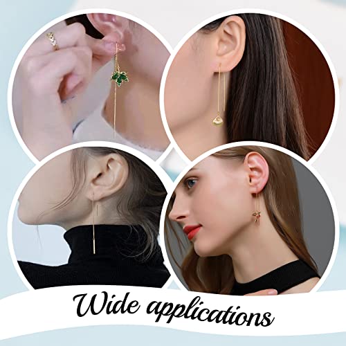 Beebeecraft 1 Box 10Pcs 18K Gold Plated Ear Threads Dangle Bar Through Threaded Long Chain Earrings Pierced Dangling Drop Stud Earrings with Loop 3.34inch - color: Golden, size: 87mm