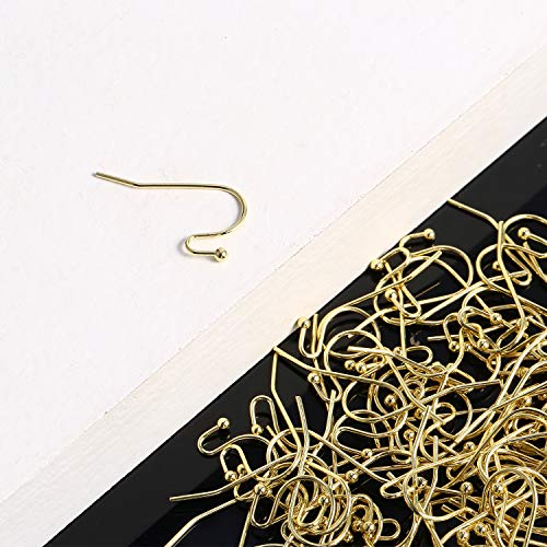Earing Hooks 14K Gold Plated Hypoallergenic Ear Wires for Jewelry Making (200 PCS Earrings Hooks+200 PCS Earring Backs) - color: A-14K Gold
