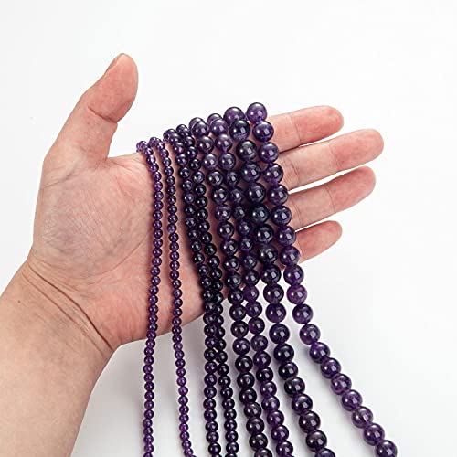 100Pcs Natural Stone Beads 6mm Amethyst Round Gemstone Loose Beads with Elastic Bracelet String for Bracelets Necklace Jewelry Making - color: Amethyst, size: 6mm