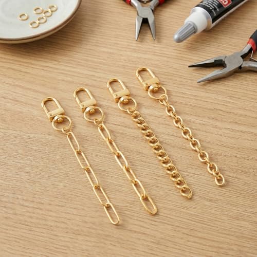 Hzopcw 20pcs Gold Keychain Making Kit, Key Ring Swivel Snap Hook Chains, Extender Keychain Bag Charm Kits for DIY Crafts Jewelry Making Handbag Purses- 4 Styles - color: Gold-20pcs-4 Styles