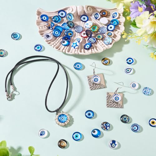 100Pcs/Set Flat Round Transparent Glass Cabochons with Pattern Eye Flatback Glass Dome Flatback Cab Beads for Photo Cameo Jewelry Making Necklace Ring DIY Crafts 12x4mm Evil Eye - color: 100Pcs-12x4mm-Evil Eye