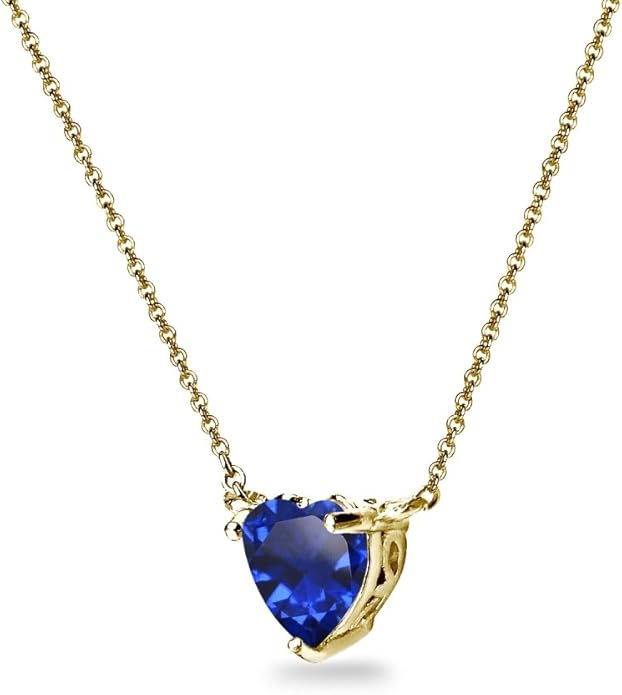 Birthstone Necklace for Women - Genuine or Synthetic Gemstone, 7mm Heart Solitaire, Short Dainty Layered Choker, Silver