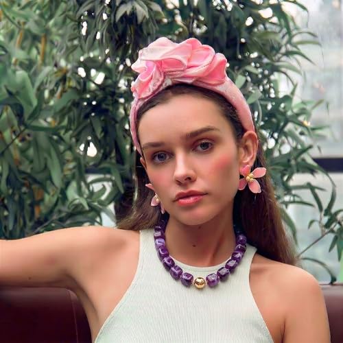 Chunky Necklaces for Women, Trendy Colorful Square Acrylic Resin Beads Statement Choker Necklace, Lightweight Boho Summer Beach Vacation Jewelry - color: Amethyst color