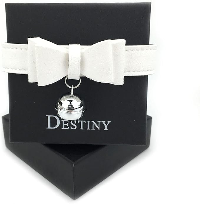 Destiny Love Bell Padlock Choker Collar Necklace Lolita Bow Collar Cat Kitty Velvet Necklace with Heart Lock and Key with Box for Women and Men