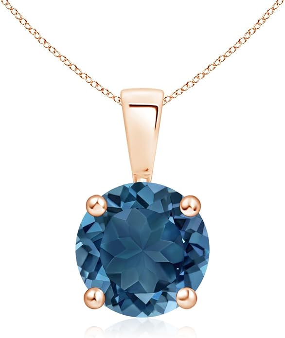 Angara Natural Blue Topaz Solitaire Pendant for Women | Classic Prong-Set Round Blue Topaz Pendant in 14K Solid Gold/Silver/Platinum With 18" Chain | December Birthday, Gemstone Jewelry Gift