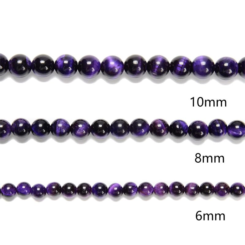 95pcs(2 Strand/Set) 8mm Purple Tiger Eye Stone Beads with Energy Power, Smooth Round Gemstone Beads for Jewlery Bracelets Earrings Making DIY - color: Purple Tiger Eye, size: 8mm