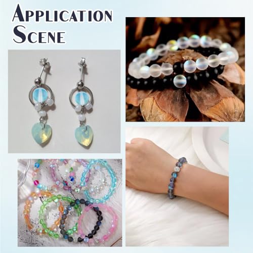 1 Box 100Pcs 8mm Moonstone Glass Bead Bulk Matte Crystal Beads Frosted Colorful Mermaid Round Glitter Shiny Aurora Loose Spacer for Bracelets Jewelry Making DIY Crafts Supplies