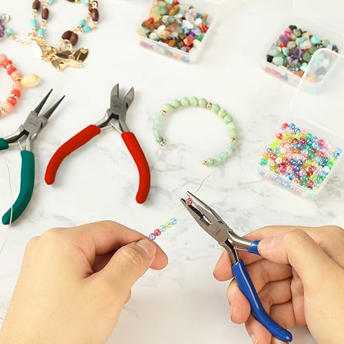 Mr. Pen- Pliers for Jewelry Making, 3 Pack, Chain Nose, Round Nose Pliers Set and Wire Cutter for Beading, Wire Wrapping, Jump Rings, Jewelry Repair, Crafting, DIY - color: Blue, Green, Red