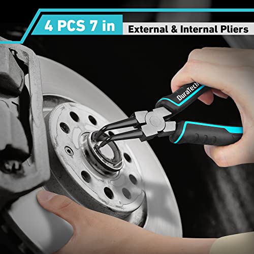DuraTech 4 PCS Snap Ring Pliers Set, 7 Inch Heavy Duty Internal & External Circlip Pliers Kit with Straight/Bent Jaw, Premium CRV Steel, Precision Spring Loaded C Clip Pliers with Storage Pouch