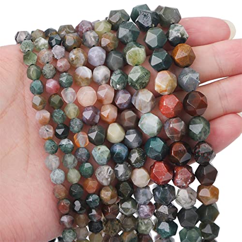 BEADIA Faceted Natural Indian Agate Stone Round Beads 6mm 36cm/Strand for Jewelry Making - color: Indian Agate, size: 6mm