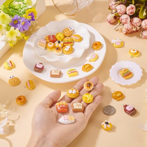 Craftdady Resin Plastic Miniature Food Snack Pendants Charms Ice Drink Juice Pendants Cute Bottle Fruit Keychain Charms Hang Ornament for DIY Craft Earring Bracelet Necklace Jewelry Making - color: Mixed Color Mixed Food Bread