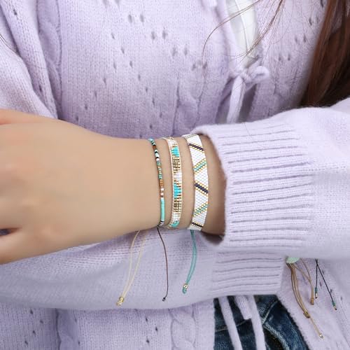 KELITCH Adjustable turquoise bead bracelet single color knitting friendship bracelet fashion jewelry daily wear gift (28 color selection) - color: Mix Green 12