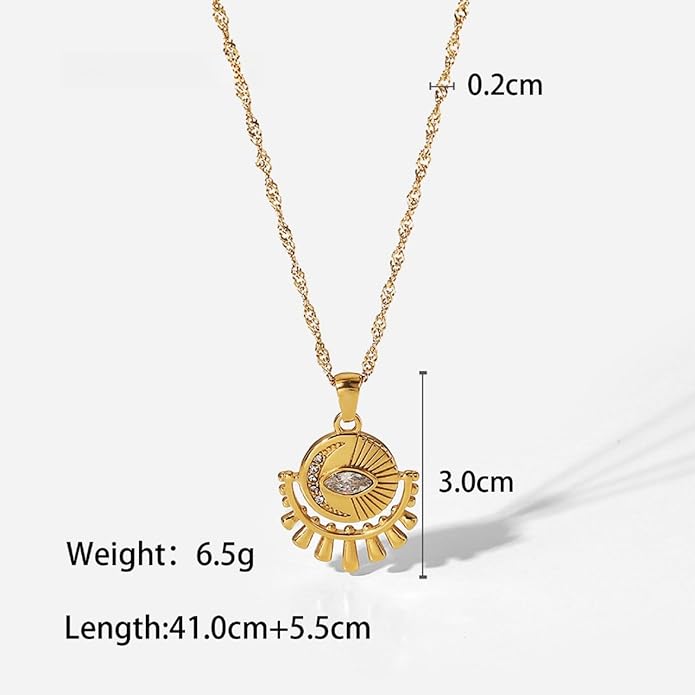 IBARA Women Gold Dianty Necklace Sun Crescent Moon Star Evil Eye Lock Lovely Heart Flower Butterfly Pearl Pendant Coin Necklaces 18K Gold CZ Diamond Filled Chain Boho Beach Simple Handmade Jewelry