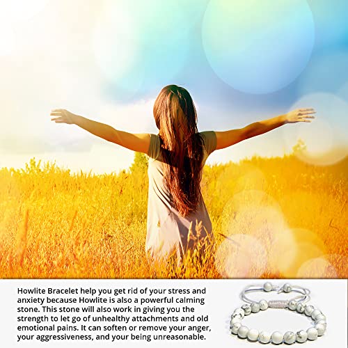 ANAYA AGATE Energy Protection Crystal Handmade Adjustable Bead Bracelet Perfect for Men, Women’s Christmas Gift - Gemstone Healing Stretch Bracelet Pulsera Para Hombre Mujer Stocking Stuffer - color: Howlite