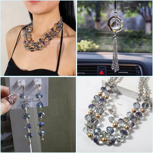 1000pcs Glass Beads for Jewelry Making, 2/4/6/8/10mm Crystal Beads Faceted Briolette Crystal Glass Beads for DIY Craft, Rondelle Spacer Beads for Bracelets Necklaces (Blue Grey) - color: Blue Grey