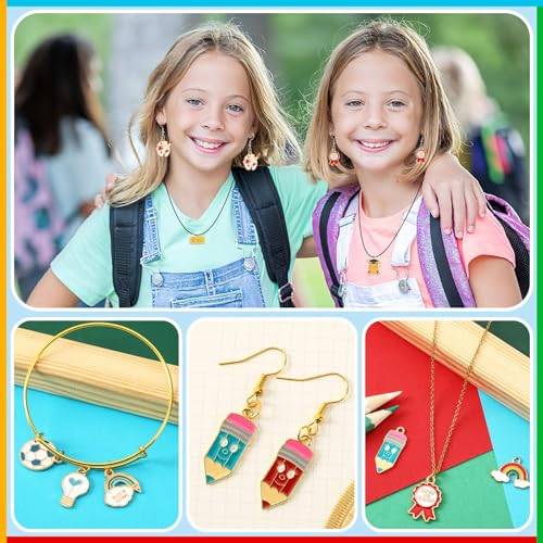 SANNIX 110Pcs Teacher Enamel Charms for Jewelry Making, Student Charms Cute Book Pencil Sports Pendants for DIY Necklace Bracelet Earring Craft Back To School Accessory - style: Back To School