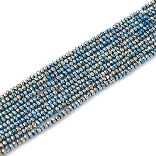 FASHEWELRY 10 Strands Briolette Faceted Glass Beads 2mm Rondelle Crystal Glass Spacer Beads Green Plated for Necklace Bracelet Jewelry Making - color: Green Plated, size: 2mm