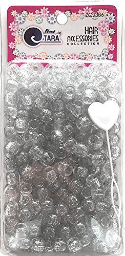 Tara Glitter Color 12 MM Plastic Beads for Braid Hair 240 Pieces in One Pack (Pack of 1, Clear)