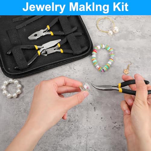 11PCS Jewelry Pliers Set, Long Nose, Diagonal, End Cutting, Bent Nose, Combination, Flat Nose, Needle Nose & Round Nose, Tweezers and Storage Bag, Jewellery DIY Making and Repairing Supplies