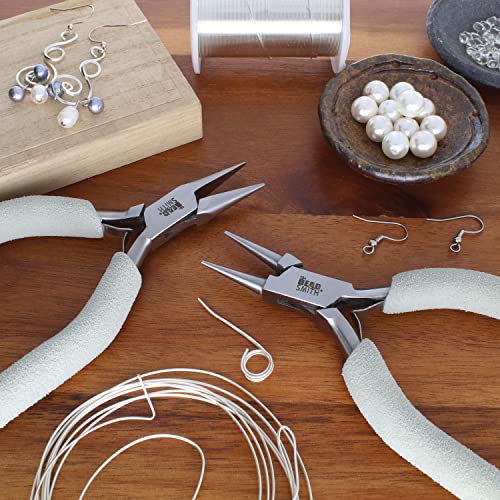 The Beadsmith Wire Elements Tool Set - 7-Piece Kit (Round Nose, Bent Chain Nose, Flush Cutter, Flat Nose, Nylon Jaw Flat Nose, Chain Nose & Wire Looper), Polished Steel Head with Comfort Grip Handle - style: 7 Piece Kit