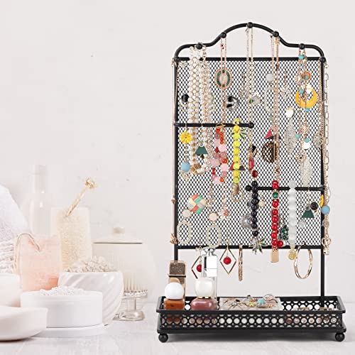 Meangood Black Jewelry Organizer Stand, Earring Holder Rack for Hanging Earrings Necklace Bracelets Watches Jewelry Display Large Rings Storage as Women Gift - color: Earring Black