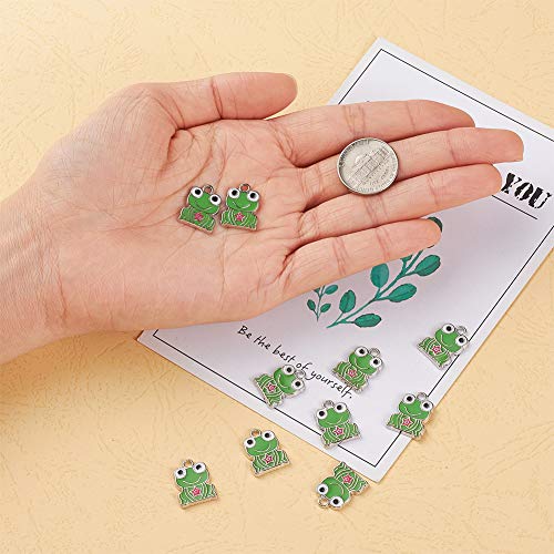 Craftdady Enamel Dangle Charms Pendant Food Animal Flower Cute Charms Colorful Metal Fruit Pendants Hang Ornament for Craft Bracelet Necklace Earring Key Chains Jewelry Making - color: Green Frog