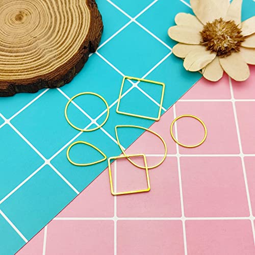120Pcs Earring Hoops for DIY Jewelry Making - Hypoallergenic Earring Findings with Round, Square, Teardrop, Circle Shapes - Open Bezel Pendant Frame - color: Gold