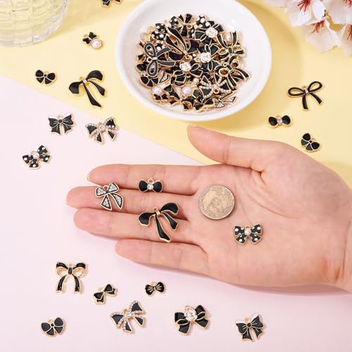 Craftdady Enamel Dangle Charms Pendant Food Animal Flower Cute Charms Colorful Metal Fruit Pendants Hang Ornament for Craft Bracelet Necklace Earring Key Chains Jewelry Making - color: Black Bowknot