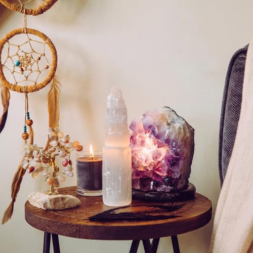 RattanView Large Selenite Tower 8'' Selenite Bracelet Holder Display Organizer Stand Healing Cleansing Recharging Home Decor