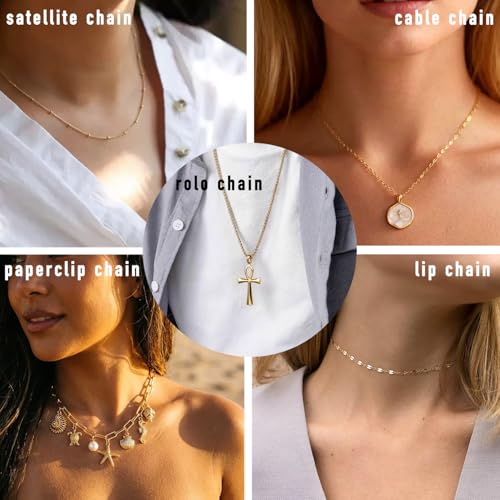 stino 20 Pack Stainless Steel Chains for Jewelry Making, Mixed Styles, Bulk Gold Plated Necklace Chains, Satellite, Paper Clip, Lip, Rolo, Cable (Gold Plated (23 inch)) - color: Gold Plated (23 inch)